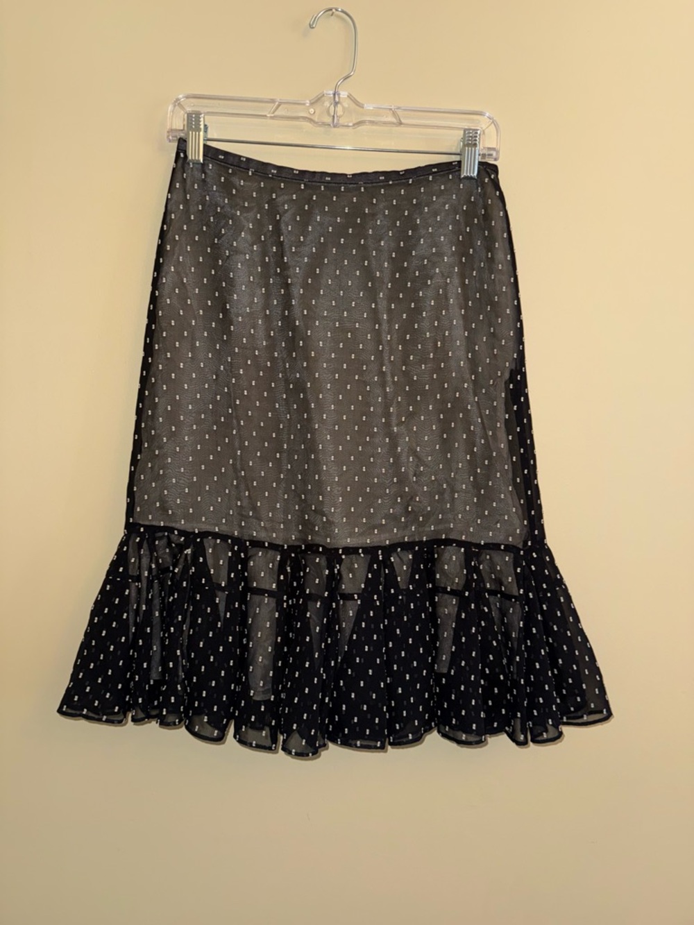 Vintage Ann Taylor Loft Sheer Ruffle Hem Midi Skirt 2P Victorian Edgy Classic